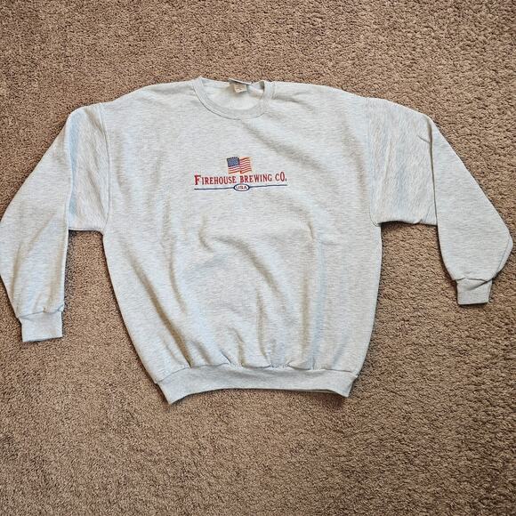 Vintage Firehouse Brewing Company Sweater Size XL Gray 90s Pullover Heavyweight - Picture 1 of 12